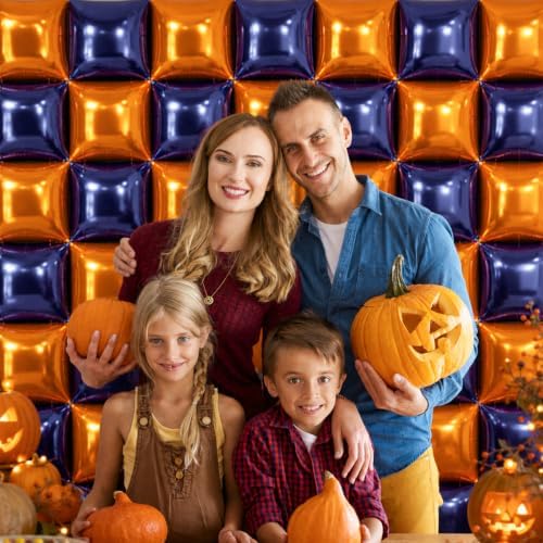 NISOCY 36PCS Navy Blue and Orange Square Foil Balloons Wall Backdrop - Image 5