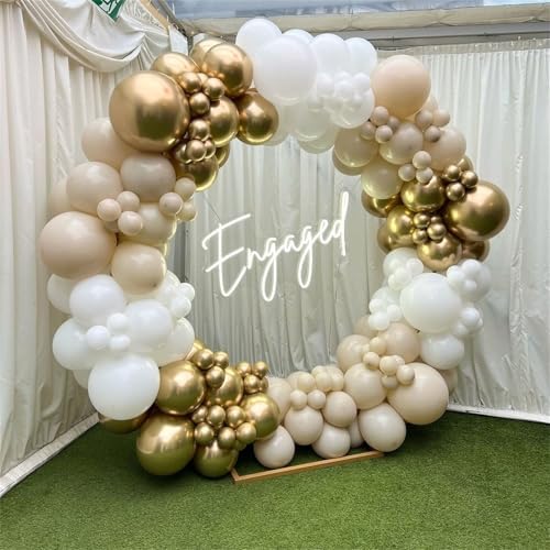 Beige and Champagne Gold Balloon Set, 60Pcs 12 Inch Nude Cream Retro White Sand Balloons with Metallic Champagne Gold Confetti Latex Balloons for Birthday Wedding Baby Bridal Shower Party Decorations - Image 3