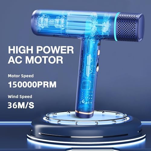 Ionic Hair Dryer with Diffuser and Concentrator, Professional Lightweight Quiet Blow Dryer, Powerful 1600 Watt Motor for Fast Drying and Straight & Wavy Hair, 3 Temps/2 Speeds, 6.56 Ft Cord, Blue - Image 5