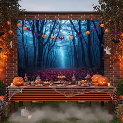 6 x 4 ft Halloween Haunted Misty Forest Backdrop, Horror Creepy Dark Pathway Photograph Background, Spooky Foggy Woods for Halloween Witch Party Photo Backdrop Booth Decorations - Image 4