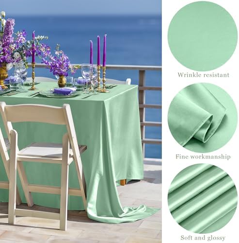 TURSTIN 1 Pack Sage Green Satin Tablecloth 102 x 58'' Overlay Table Cover - Image 3