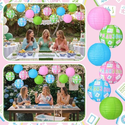 Panelee 12 Pcs Mahjong Party Decorations Mahj Theme Hanging Paper Lanterns - Image 5