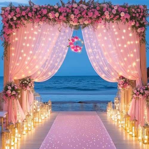 10x10FT Pink Wrinkle Free Backdrop Curtains with Lights String for Parties - Photo Curtain Backdrop with Lights for Wedding Decorations, Bridal Baby Shower Birthday Party Photography Background - Image 4