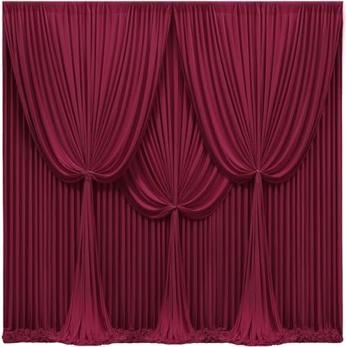 40x10FT Burgundy Backdrop Curtains for Wedding Parties, Wrinkle Free Polyester Photography Backdrop Drapes for Wedding Baby Shower Birthday Parties Stage Background Stand Decorations 4x10ft,10 Panels by Partisky