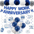 Happy Work Anniversary Decorations Banner, Blue Silver Work Anniversary Set by ChenjunCo
