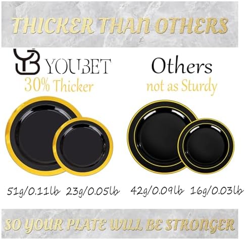 YOUBET 350PCS Black and Gold Plastic Plates for Party Wedding Halloween - Image 3