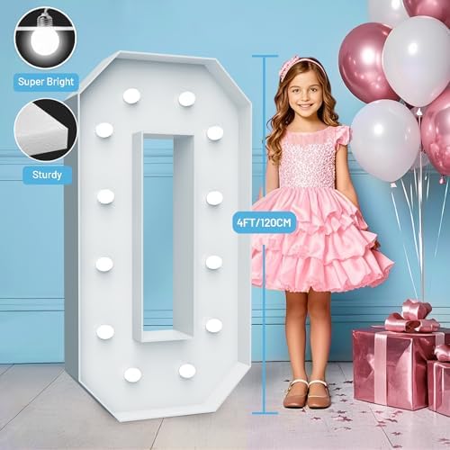 4FT Marquee Light Up Number 0, Foam Board & Water Bag, 12 Bulbs for Party - Image 3