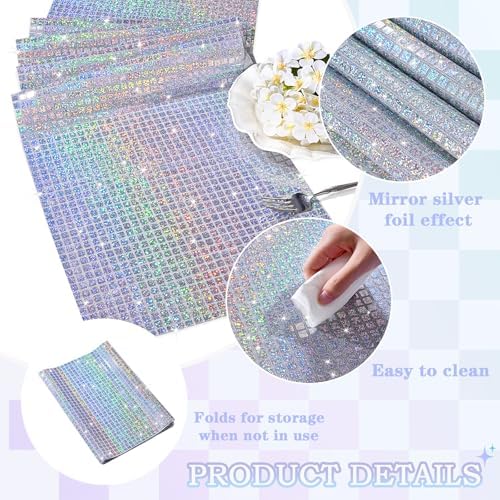 Glitter Laser Silver Disco Party Table Runner 8 Packs 13x72 Inch Iridescent - Image 6