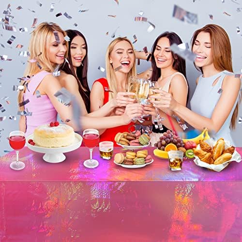 1 Pack Hot Pink Iridescence Plastic Tablecloths Shiny Disposable Laser Rectangle Table Covers Holographic Foil Tablecloth Iridescent Party Decorations Birthday Bridal Wedding Christmas, 54 x 108 Inch - Image 7