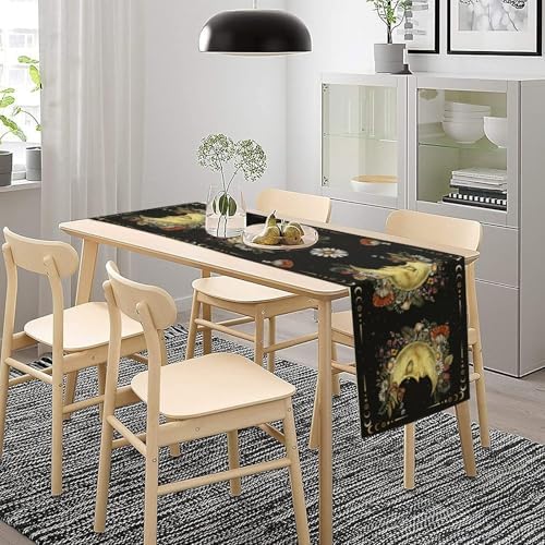 Moon Moth Mushroom Table Runner Moonlit Floral Seasonal Spring Autumn Gothic Tarot Dinner Runner for Farmhouse Party Holiday Home Kitchen Dining Table Decor 13"x36" - Image 3