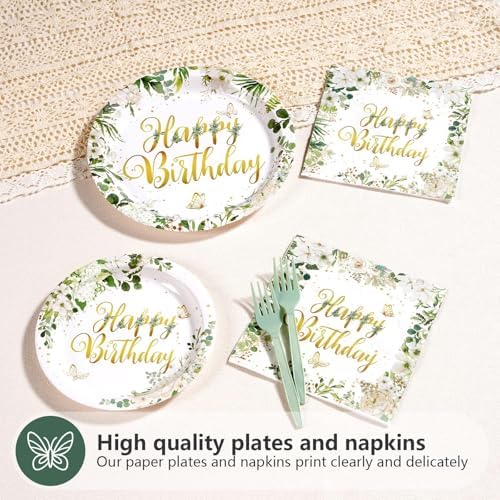 Greencian 96Pcs Sage Green Happy Birthday Party Decoration, Serve 24 - Image 3