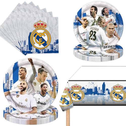 41Packs Real Madrid Birthday Decorations Include 20 Plates, 20 Napkins and 1 Tablecover for Real Madrid Birthday Party Supplies by CHAMPBULL