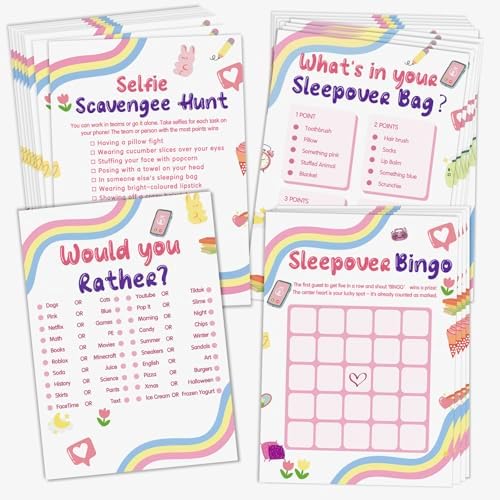 Sleepover Party Supplies for Girls, 4Funny Girls Night Games Sleep Over Essentials for Slumber Party Supplies by Unknown