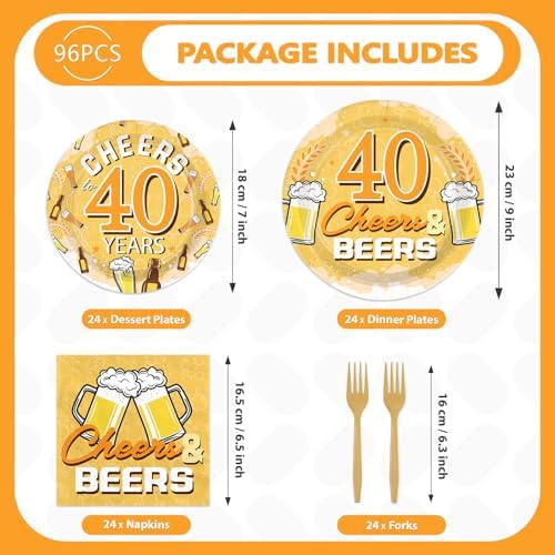 96Pcs Cheers and Beers 40th Birthday Party Decorations for Men, Serves 24 - Image 4
