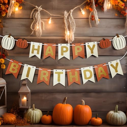 Epakh 3 Pcs Fall Happy Birthday Banners with Felt Pumpkin Garland - Image 4
