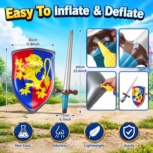 Poen 24 Pcs Inflatable Sword and Shield Medieval Knight Party,5 Styles - Image 3