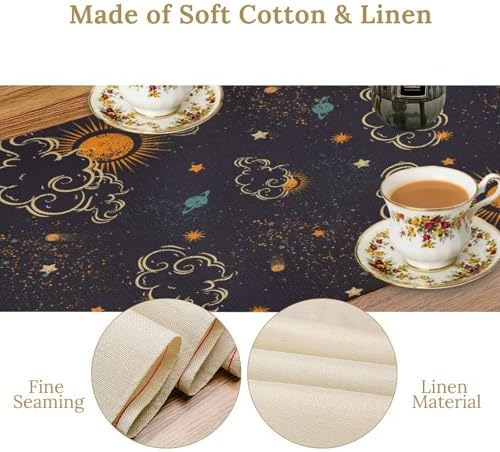 Magical Sun Table Runner Vintage Boho Constellations Astrology Planets Clouds Stars Dinner Runner for Farmhouse Party Holiday Home Kitchen Dining Table Decoration 13"x90" - Image 5