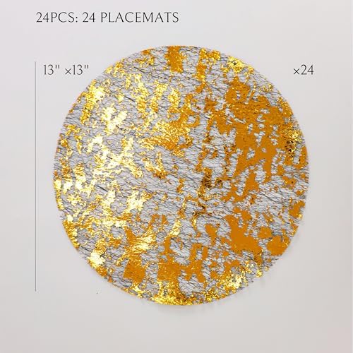 Snowkingdom Black Gold Placemats Round Disposable Sparkly Paper Metallic Glitter Foil Gold Doilies Luxury Dining Table Decoration Centerpieces for Party Birthday Wedding Christmas Shower Set of 24 - Image 4