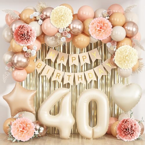 Beige Happy 40th Birthday Party Decoration Women Cream Number 40 Balloon by KAINSY