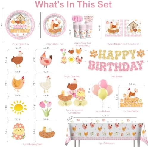 Xynic 213pcs Chicken Birthday Decorations for Girls, Serves 25 - Image 2