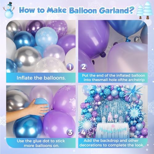 Frozen Balloon Arch Garland Kit 220pcs, Blue Purple White Balloons with Fringe Curtain Snowflake Balloons Birthday Banner for Winter Wonderland Baby Shower Snow Princess Birthday Party Decor - Image 3