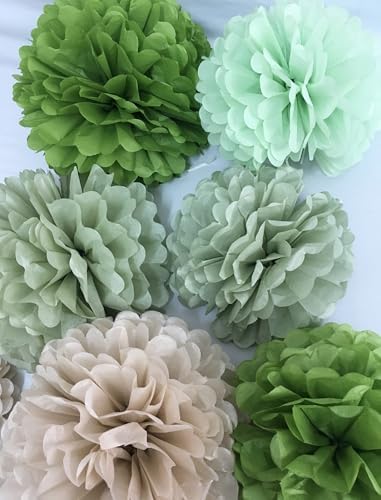 Tissue Paper Pom Poms Kit Paper Flowers 12pieces for Gender Baby Shower Wedding Bridal Bachelorette Birthday Party Decorations (Sage Olive Green) - Image 5
