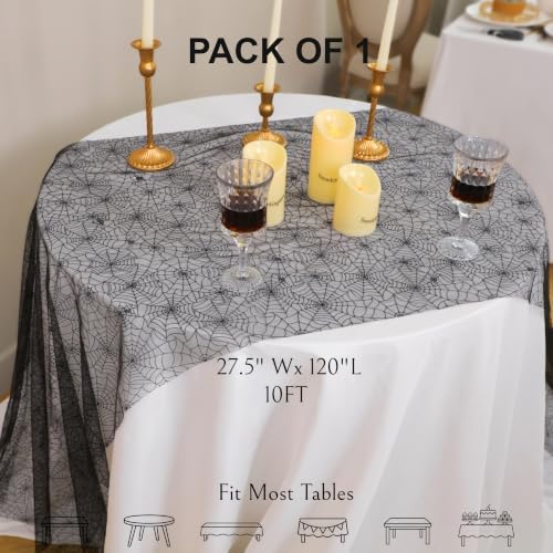 Snowkingdom Halloween Table Runner, 10 FT Black Spider Web Runners Metallic Sequin Sheer Chiffon Gauze Cheesecloth, Black Party Decorations for Halloween Kitchen Dinner Table Birthday Home Indoor - Image 2