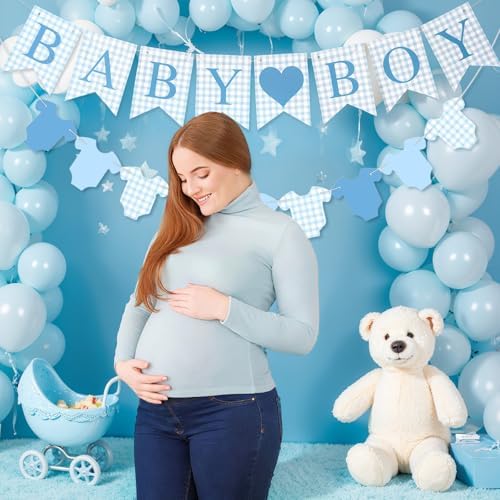 Hahafelt Baby Boy Bodysuit Banner for Baby Shower Decorations, Blue - Image 4