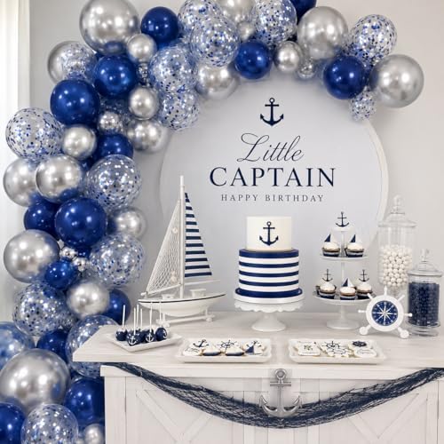Navy Blue and Silver Balloons, 12 Inch Dark Midnight Blue Metallic Silver Latex Balloons Set for Boys Baby Shower Men Birthday 2026 Graduation Fathers Day Anniversary Denim Party Decorations - Image 6