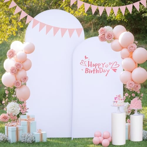 7.2 ft Arch Backdrop Cover White, Double-Sided Spandex Arch Covers Stretchy Backdrop for Balloon Arches Birthday Party Baby Shower Banquet Wedding Photo Background - Image 6