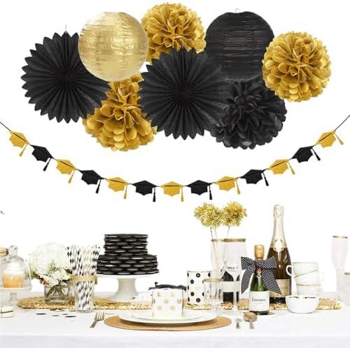 Black Gold Graduation Party-Decorations Garland - 36pcs Congrats Grad Class 2026 Banner,Hat Hanging Streamers,College High School Congratulations Master Celebration Classroom Backdrop Decor Burgleda - Image 5