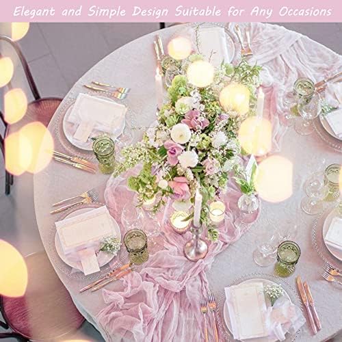 35x72 Inch Pink Cheesecloth Table Runner Boho Wedding Birthday Party Decor - Image 7