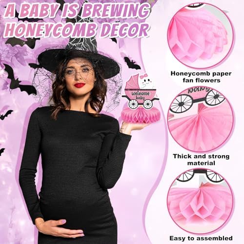 9Pcs Halloween Baby Shower Decorations A Little Boo is Almost Due Baby Shower Black pink Halloween Honeycomb Centerpieces Decorations for Gender Reveal Party Favor Supplies - Image 4