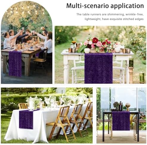 2 Packs 12 x 72 inches Sequin Table Runner, Purple Glitter Table Runner for Birthday Party Supplies Wedding Engagement Baby Shower Holiday Celebration Event Decorations - Image 6