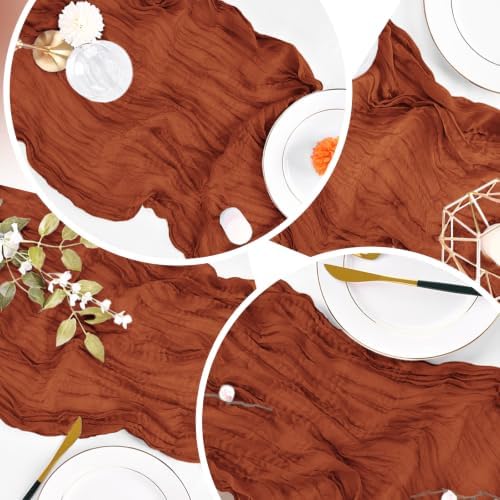 6 Pack Terracotta Cheesecloth Table Runner 20 x 120 inch Gauze Table Runners 10 FT Long,Semi Sheer Cheese Cloth Fabric Table Runner Bulk for Wedding,Party,Baby Shower,Bridal Shower Decoration - Image 7