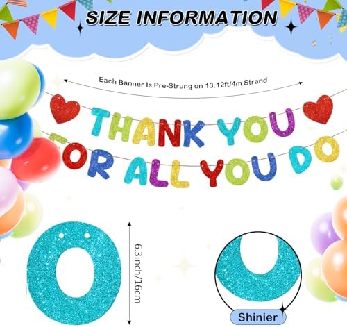 Fulmoon Pre Strung Thank You for All You Do Glitter Banner, Colorful - Image 3
