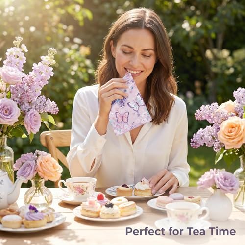 50PCS Butterfly Napkins 13 x 13 Inches, Butterfly Birthday Paper NapkinsFlower Luncheon Dessert Cocktail Napkins Disposable for Spring Summer Girl Picnic Wedding Birthday Baby Shower Decorations - Image 7