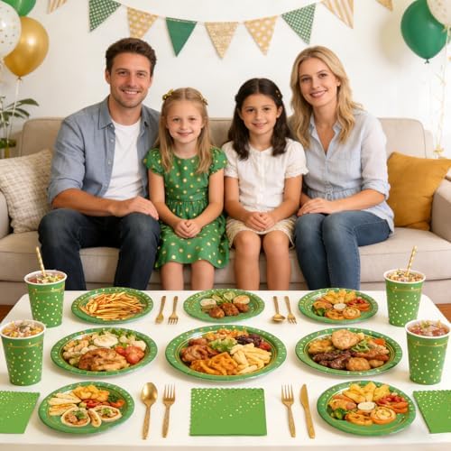 168Pcs Green and Gold Paper Plates and Napkins Party Supplies for 24 Guest - Image 6