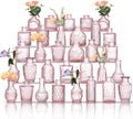 Glass Bud Vases Set of 32 - Pink Assorted Small Mini Glass Vases for Flowers, Crystal Vintage Vase Set, Bulk Centerpieces for Table Décor, Wedding, Home and Events (Pink, 32 Pcs) by Unknown