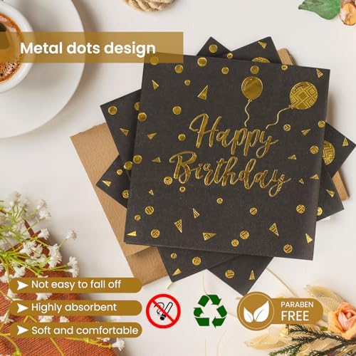96PCS Happy Birthday Plates and Napkins Party Supplies, Black and Gold Disposable Paper Plates and Napkins with Forks Tableware Set for Birthday Party Decorations 24 Guests (Birthday Black) - Image 6