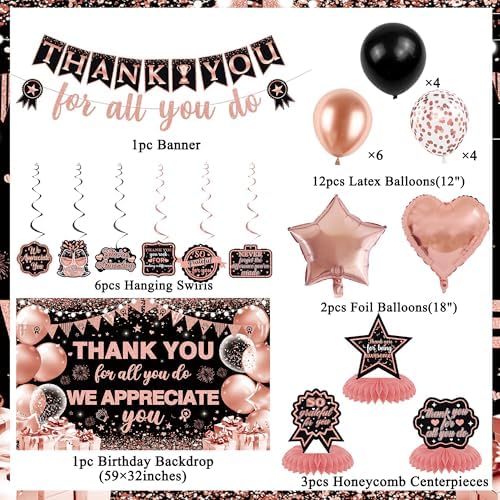 Vlipoeasn We Appreciate You Banner Decorations(Black Rose Gold) - Image 2