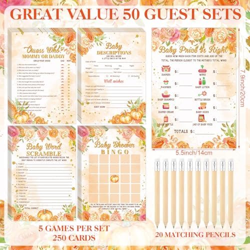 Patelai 321 Pcs Baby Shower Games Supplies, Watercolor Pumpkin - Image 3