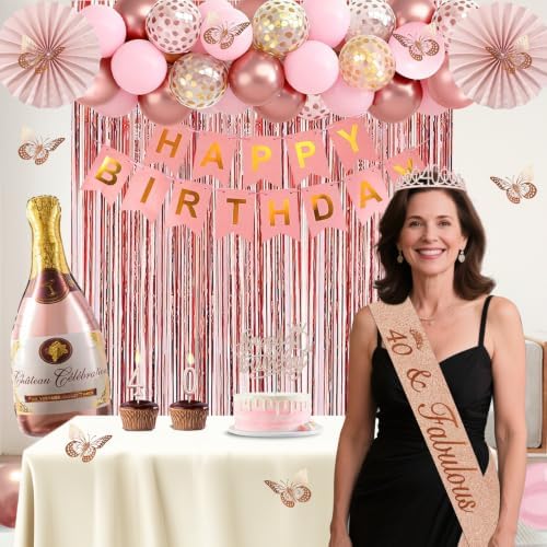 Juesly 40th Birthday Decorations for Women, 51pcs 40 Year Old Party Set - Image 2