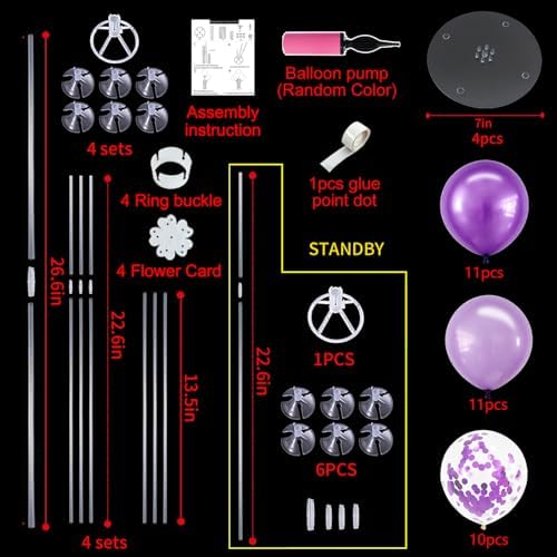TONIFUL 4 Set Purple Balloon Stand Balloon Centerpiece for Table Decor - Image 2