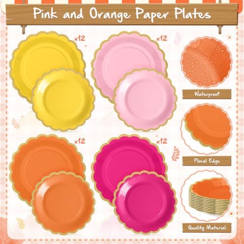 Mimorou 338 Pcs Pink Orange Yellow Plates and Napkins Party Supplies for 48 - Image 4