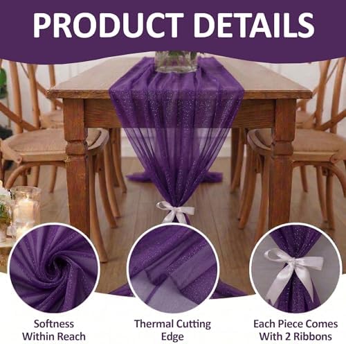 Pack of 12 Chiffon Table Runners 29 x 120 Inch, 10FT Long - Cadbury Purple - Image 5