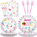 chiazllta 96Pcs Sweet One Ice Cream 1st Birthday Party Paper Plates and Napkins Supplies, Ice Cream First Birthday Tableware Decorations for Party Favors 24 Guests by chiazllta