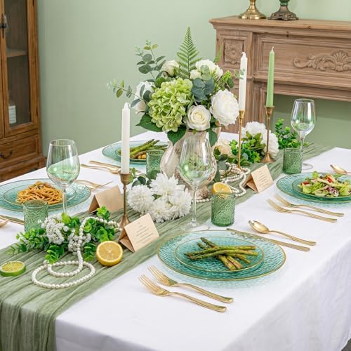 Rubtlamp 60 Green Plastic Plates, Hammered Clear and Gold Disposable Plates, Grenn Disposable Plates Include 30 Dessert Platos, 30 Dinner Platos for Party - Image 3