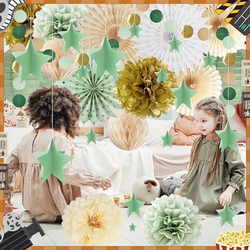 70 Pcs Star Centerpieces for Table Green Birthday Party Decorations 3D Green Party Graduation Poms Decoration Stars Table Decor Boho Decoration for Women Girls - Image 6