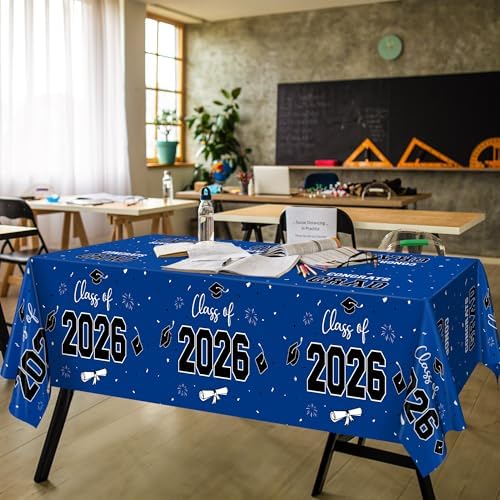 QZYL 4 Pack Graduation Tablecloth, 54" x 108" Blue Graduation Table Decorations 2026, Plastic Tablecover for Class of 2026 Congrats Grad, Rectangle Disposable Grad Party Decorations Supplies Favors - Image 7